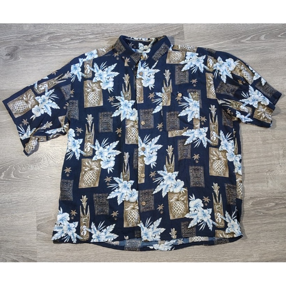 Puritan Mens XL (46-48) Tropical Hawaiian Shirt Button Up Short Sleeve Pineapple